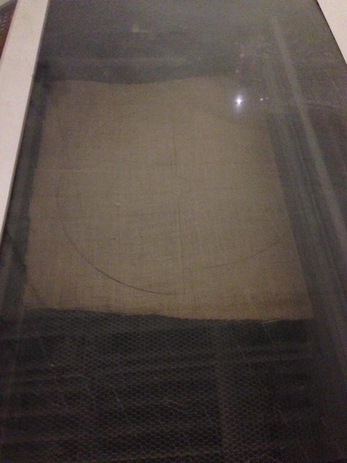 the cutout pieces of burlap in the laser printer