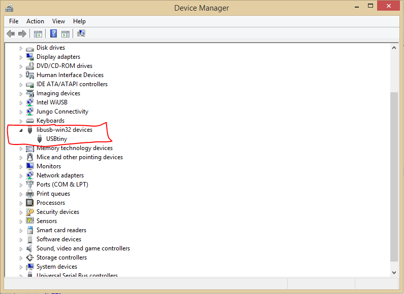 Device manager window