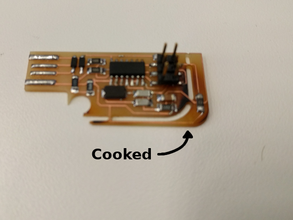 Board cooked by hot air gun