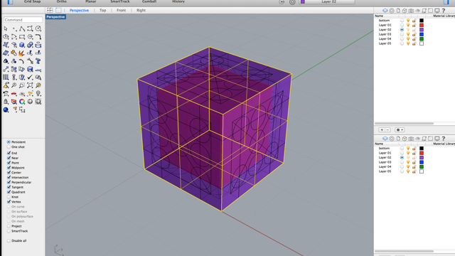 Started with sketching sides and their hole arrangements. Then built a simple hollow cube from the sides.