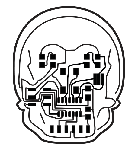 Black traces for a circuit board designed to look like a scull