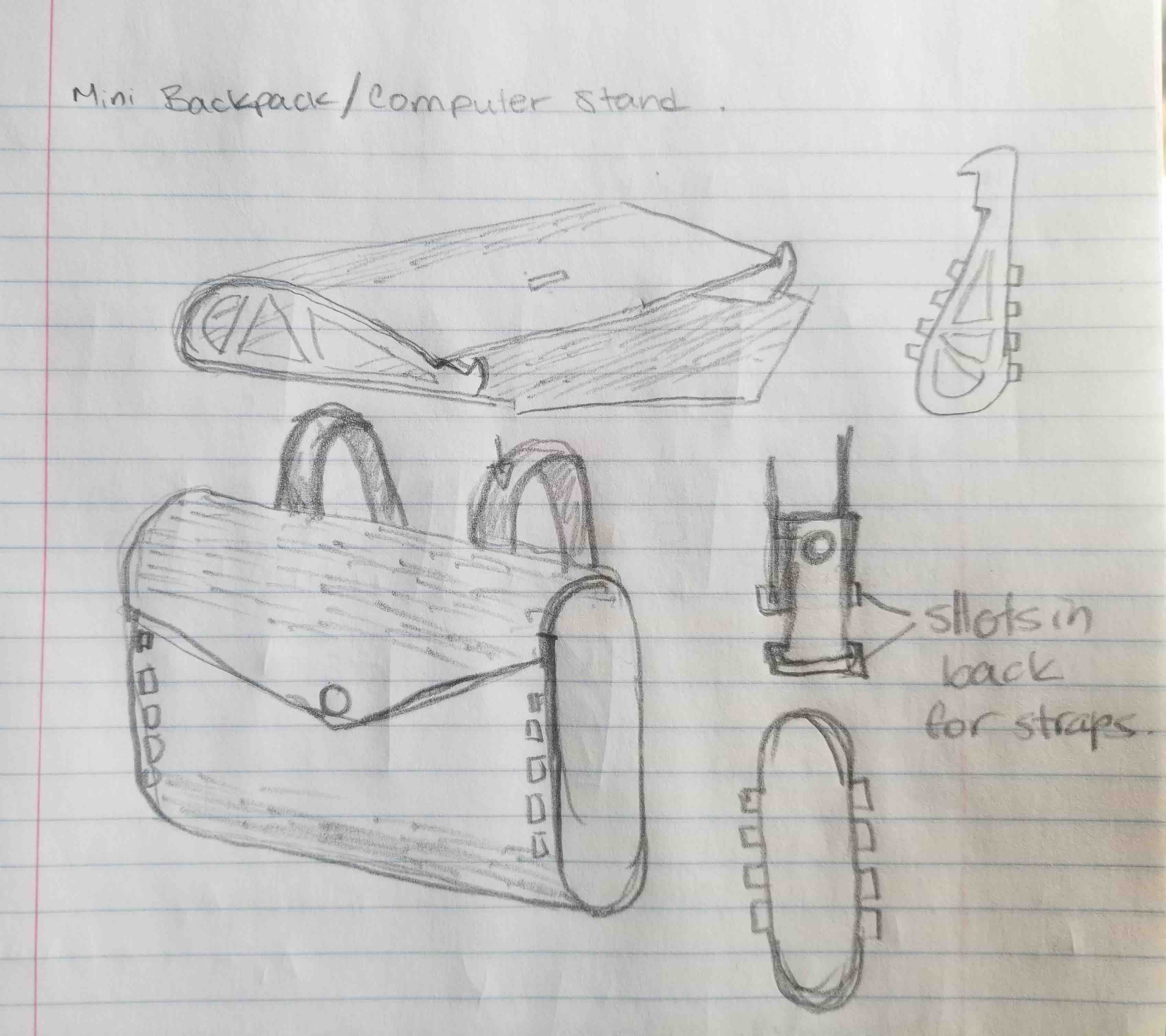 Backpack/Computer Stand Concept Sketch