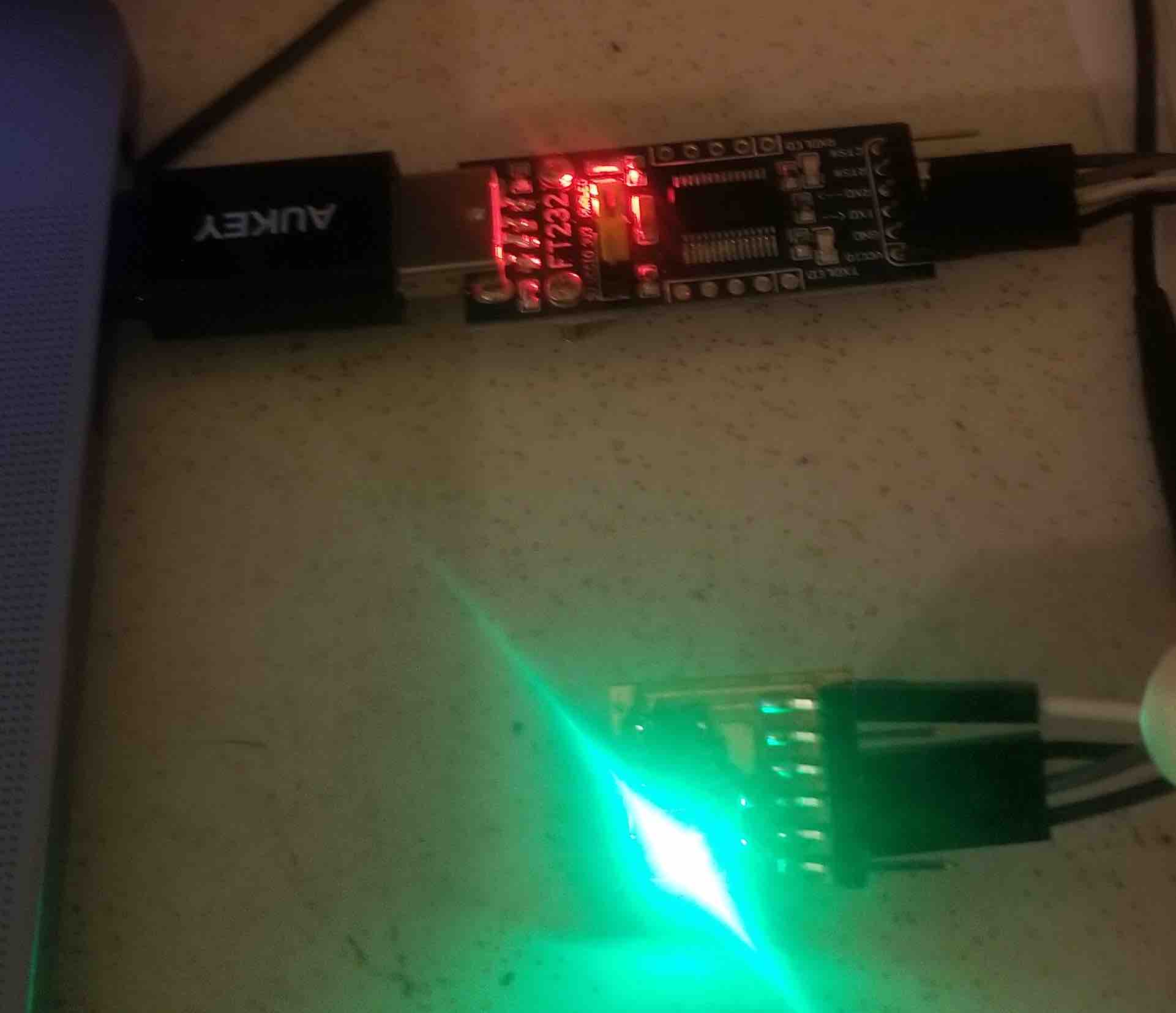 My ATtiny412 board with a lit up LED.