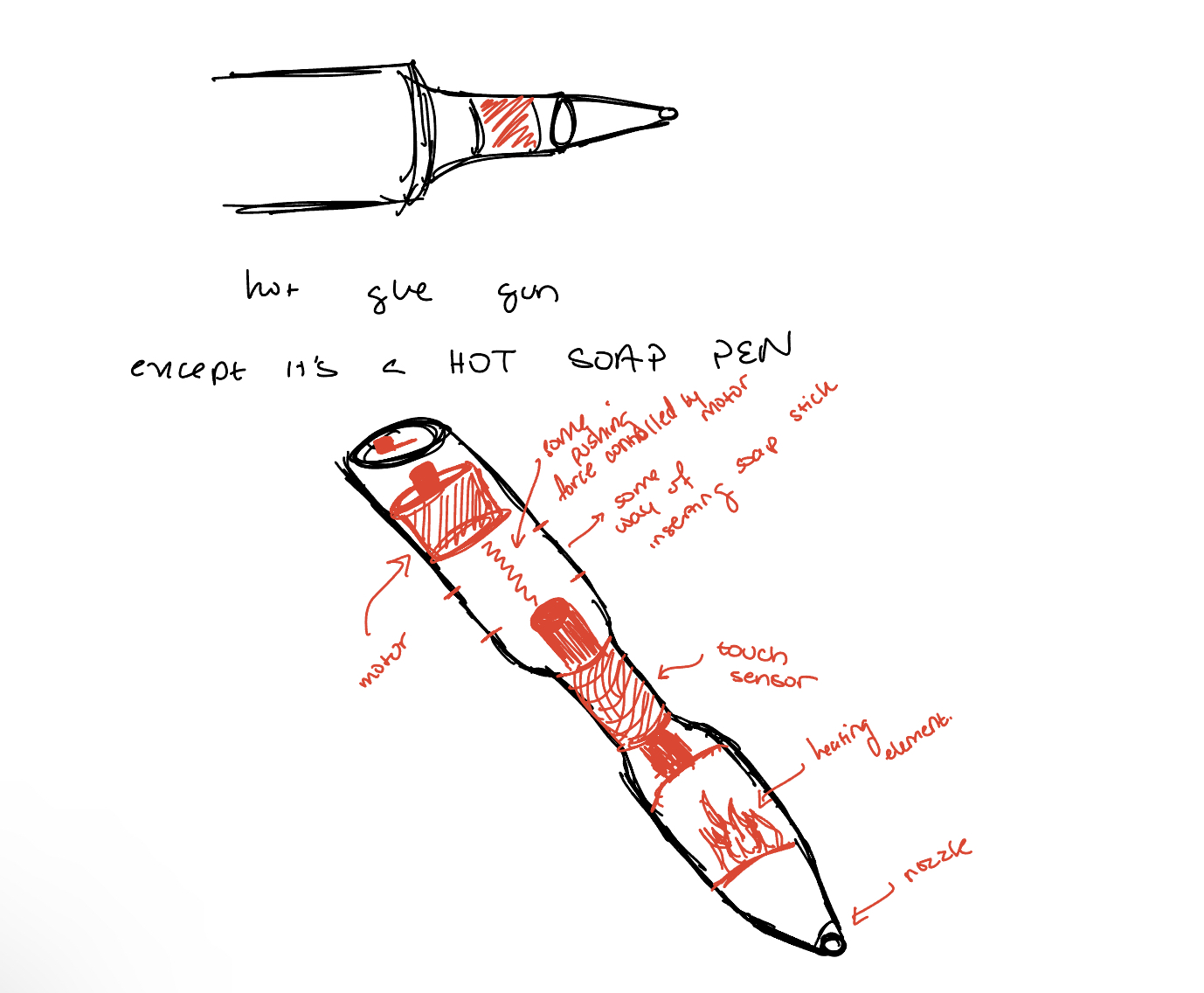 sketch of my proposed final project 3D printing soap pen