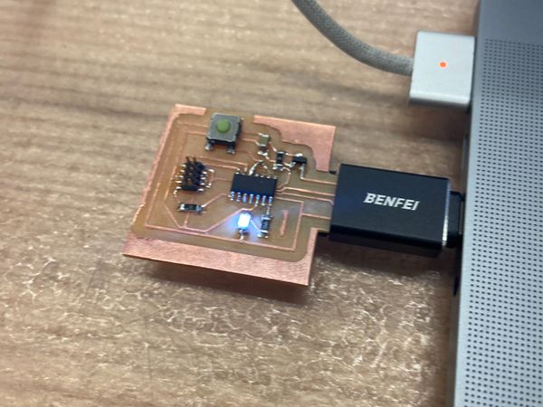 Board with the led turning on from button click