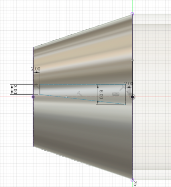 Section of angled section on cylinder