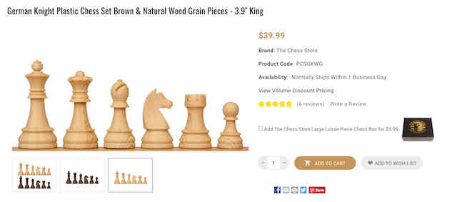 German Knight Plastic Chess Set Brown & Natural Wood Grain Pieces - 3.9  King