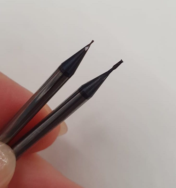 The difference between a broken and new end mill