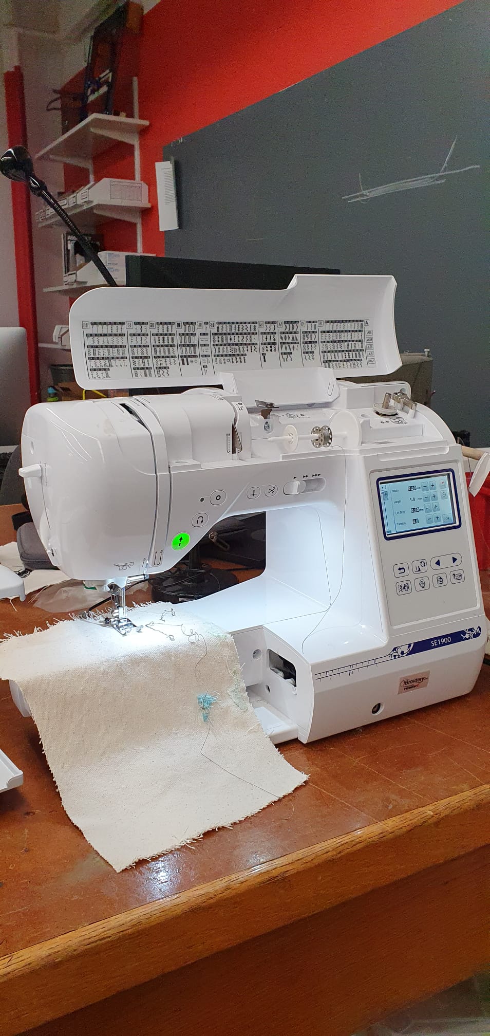Image of a sewing and embroidery machine