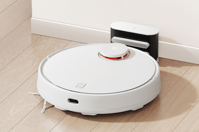 Image of a white robot vacuum cleaner