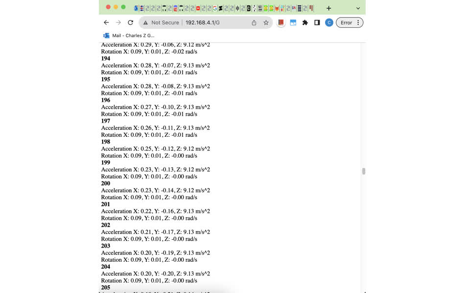 Printing accelerometer data to the website