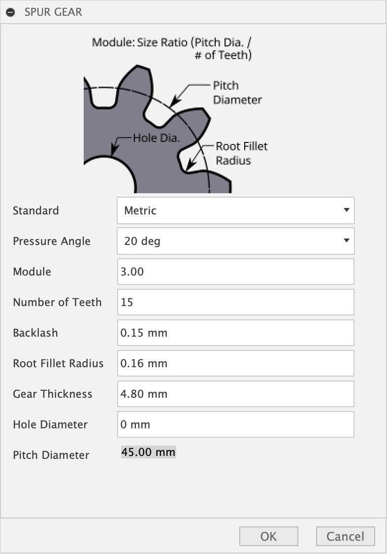 Small gear dimensions