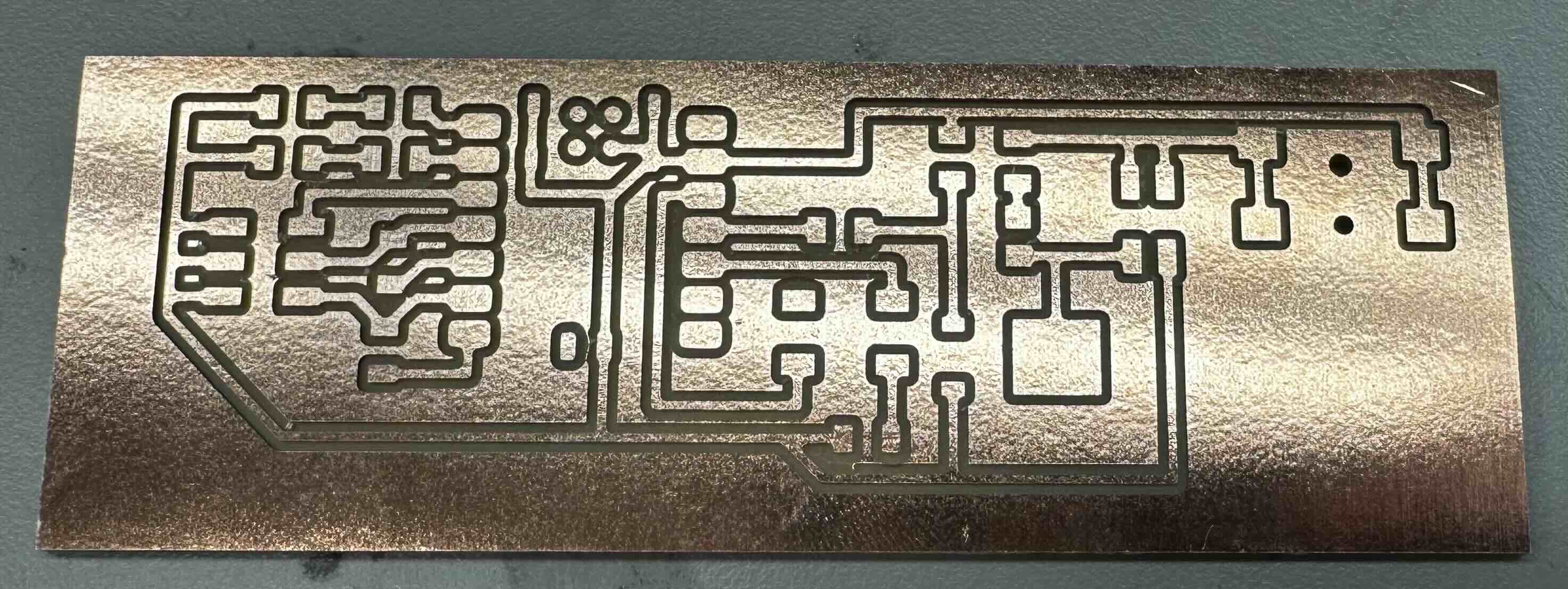 I used the Othermill to mill the board. I used the 1/32 and 1/64 flat end mills and selected conservative PCB which is slower but resulting in clean traces.