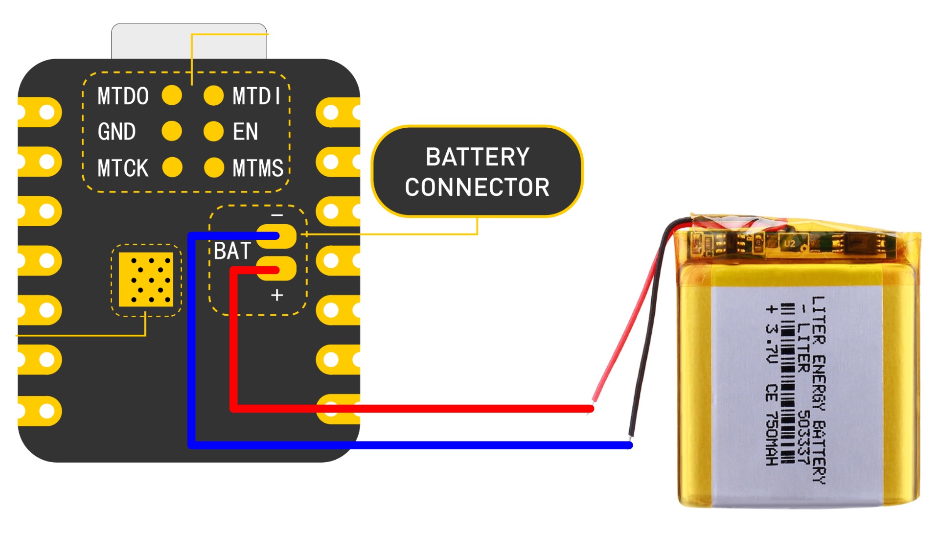 battery pin under microcontroller