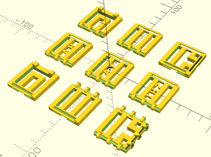 Hinges displayed in OpenSCAD