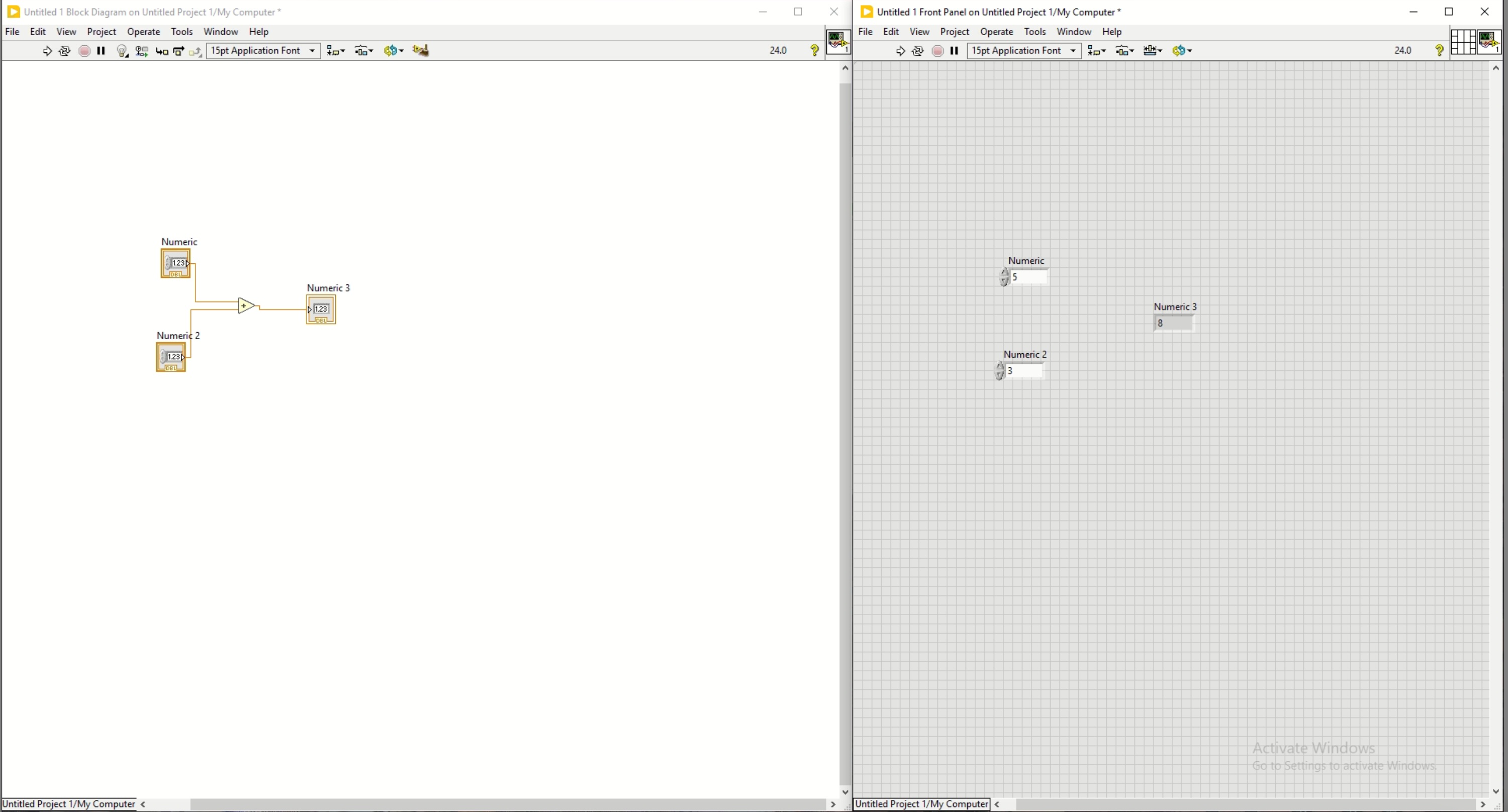 Simple addition using LabView