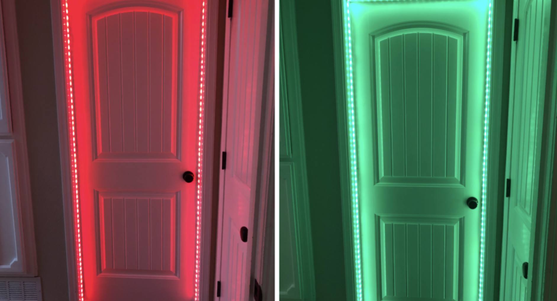 Door with LED lighting indicating lock status