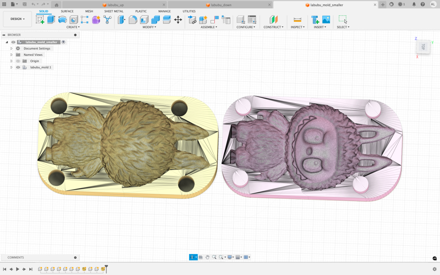  Labubu 3D print mold negative model in fusion