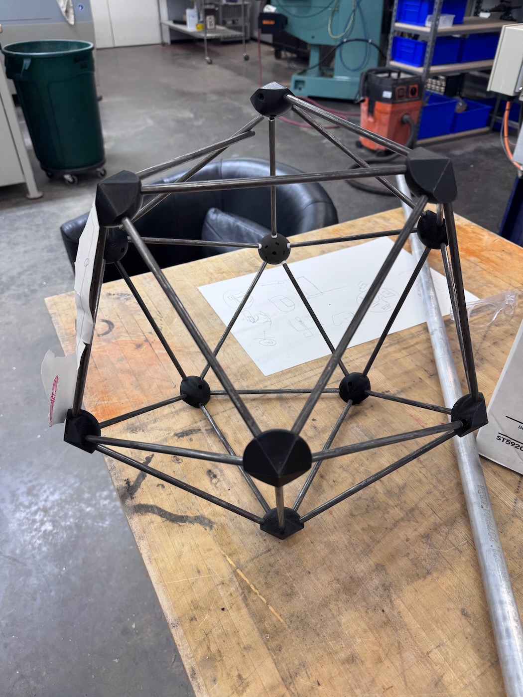 Prototyping outer structure with steel rods.