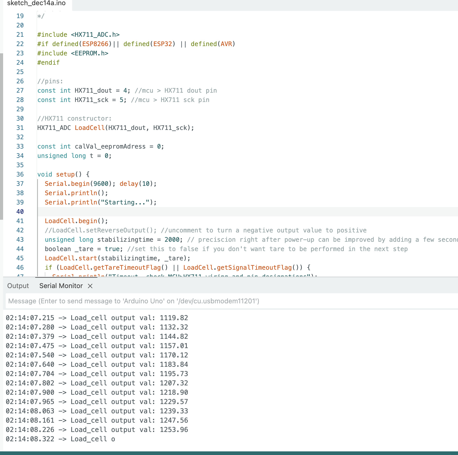 Load cell Arduino code
