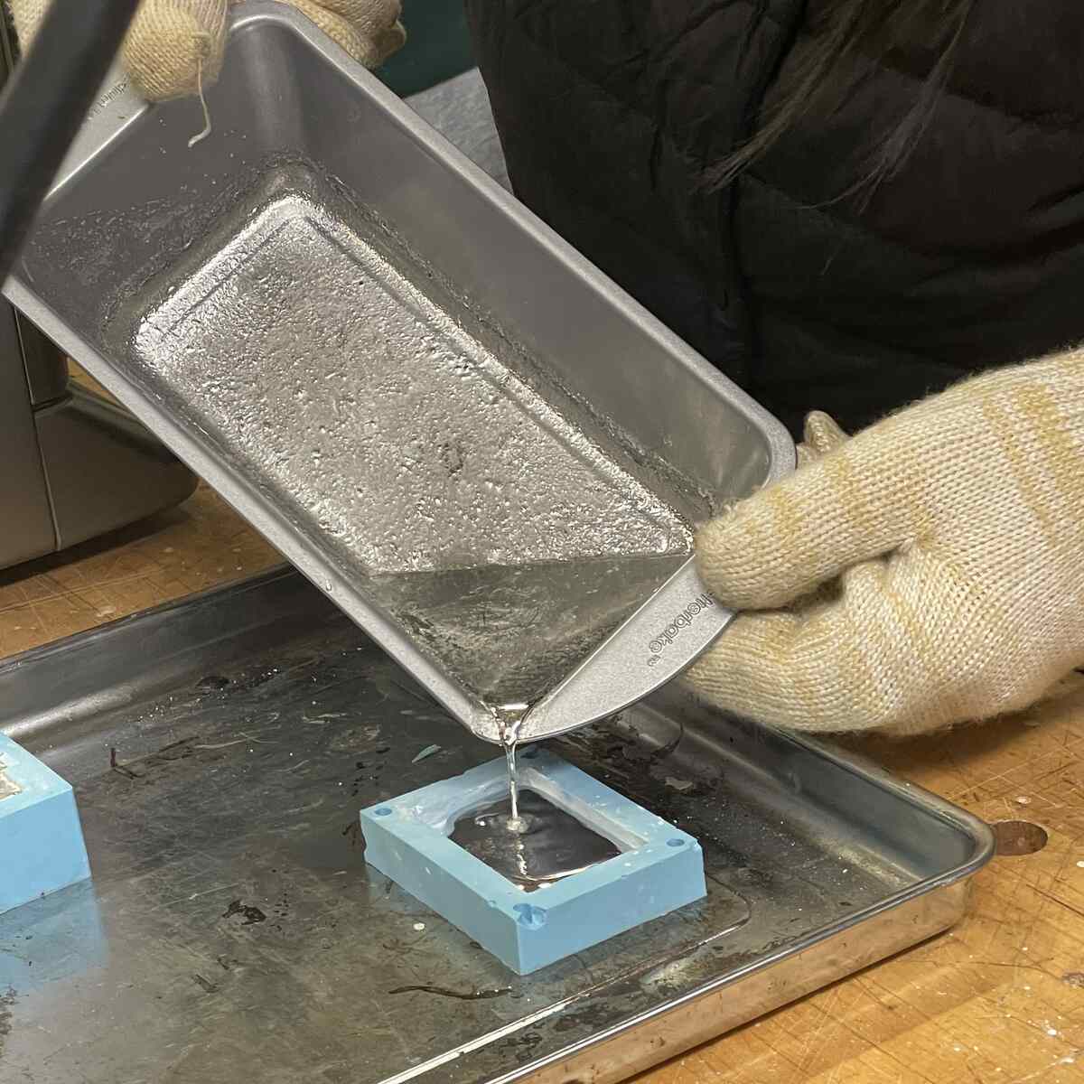 Once the Alloy is hot enough, pour it using gloves