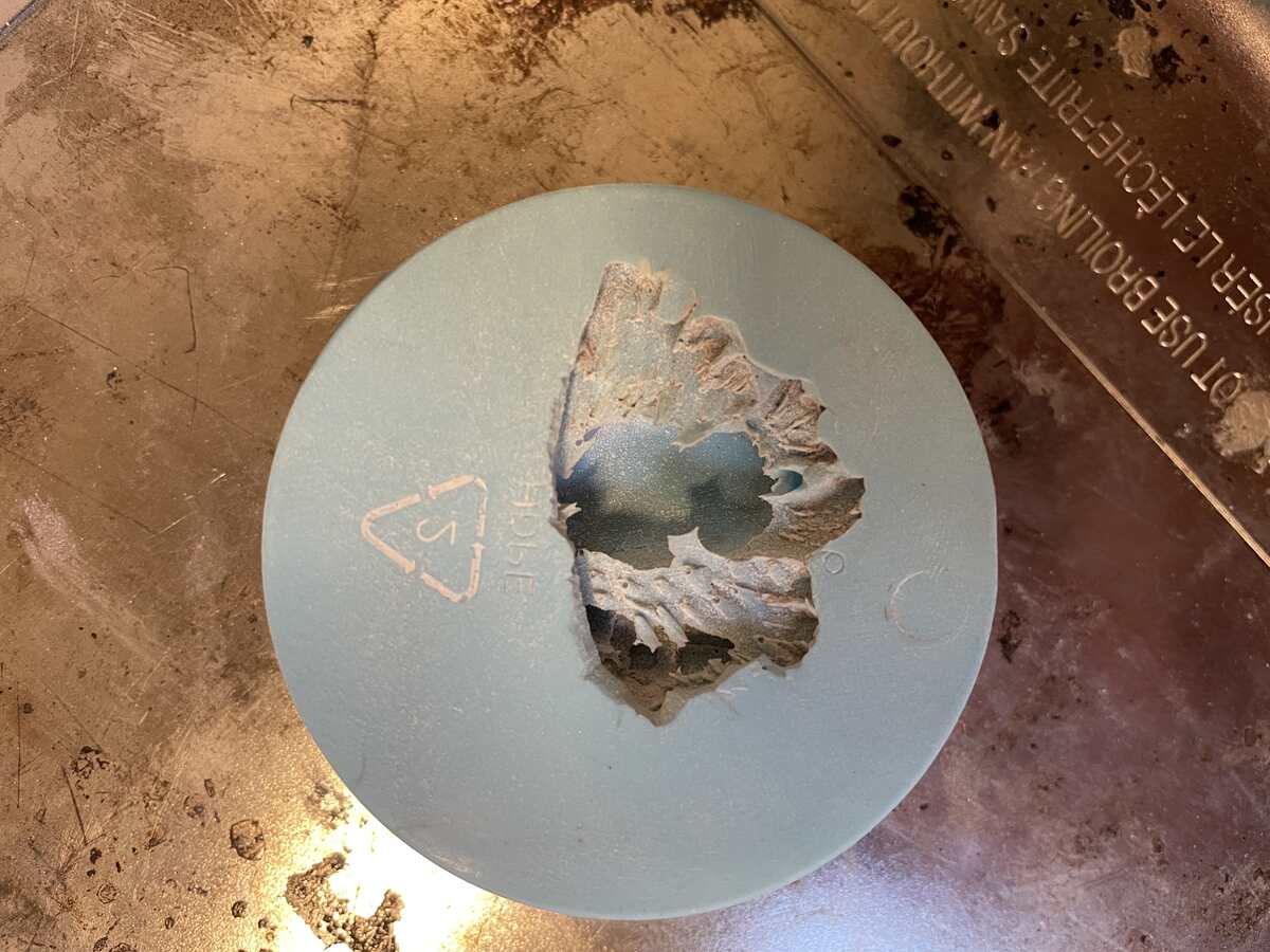 It helps for to heat up Silicone before on top of oven esp. 2 part molds