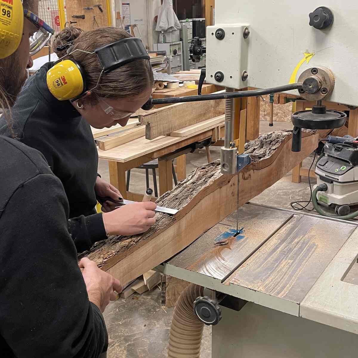 *Marking a 2 inch thick chunk of log using an adjustable square