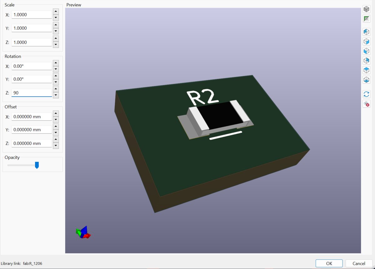 Resistor correctly rotated 90deg in the Z axis