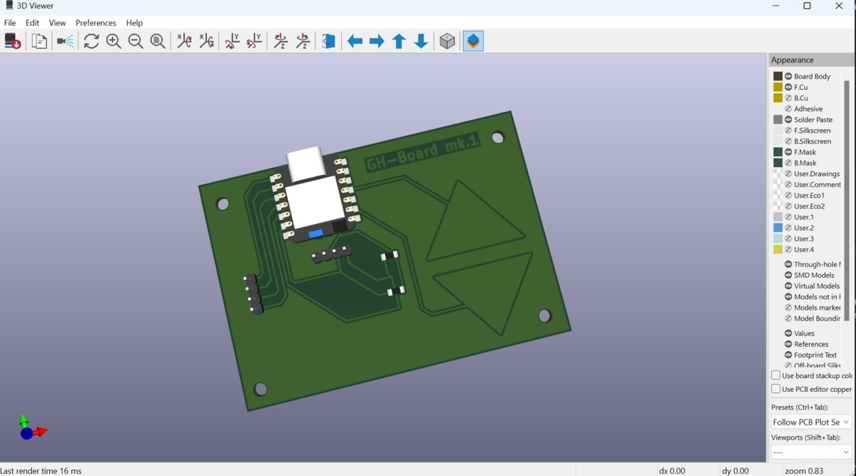 3d view of rp2040 Analogue dev board