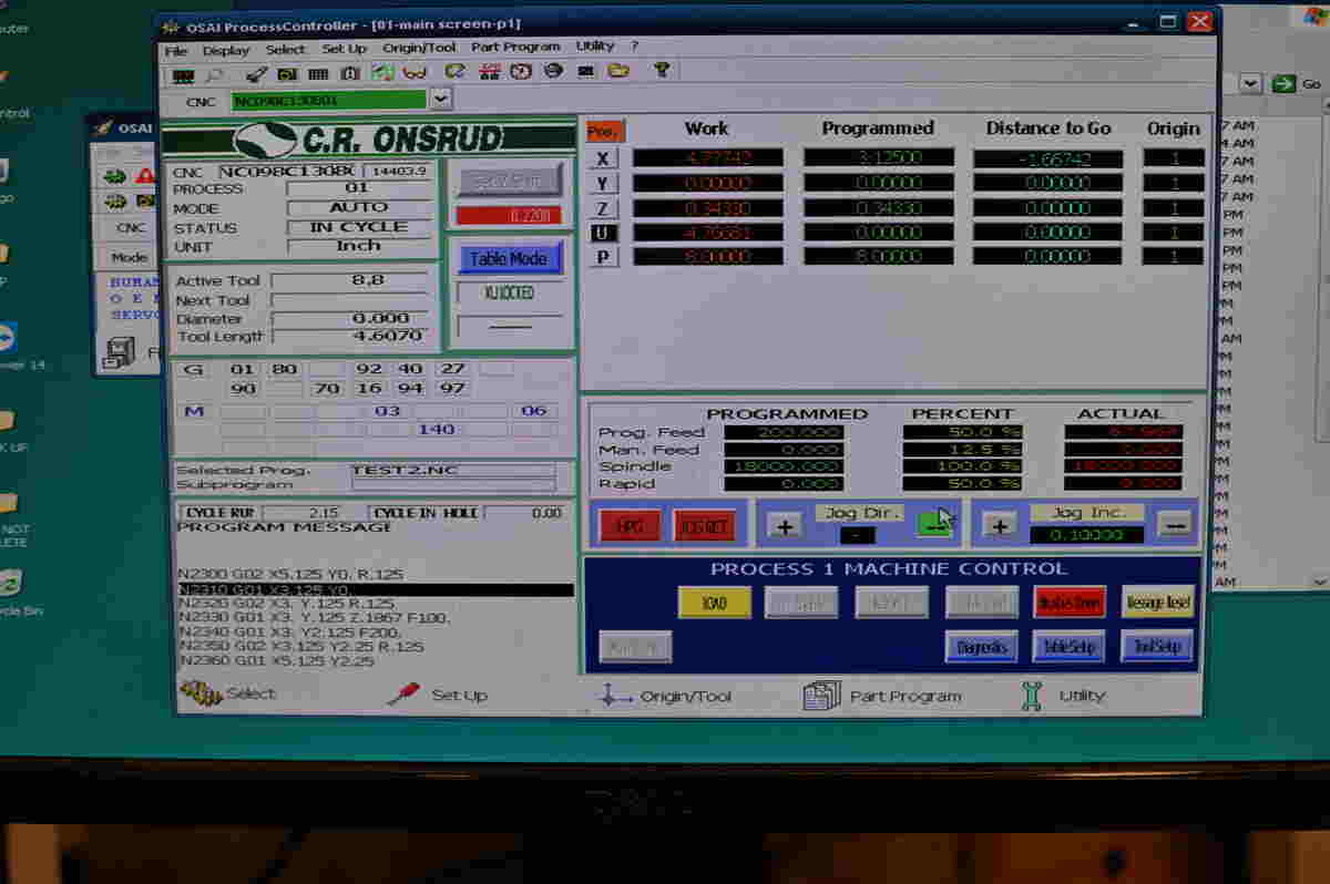 The OSAI/ONSRUD Application with Part Program, Z Depth, Feed Speeds, etc