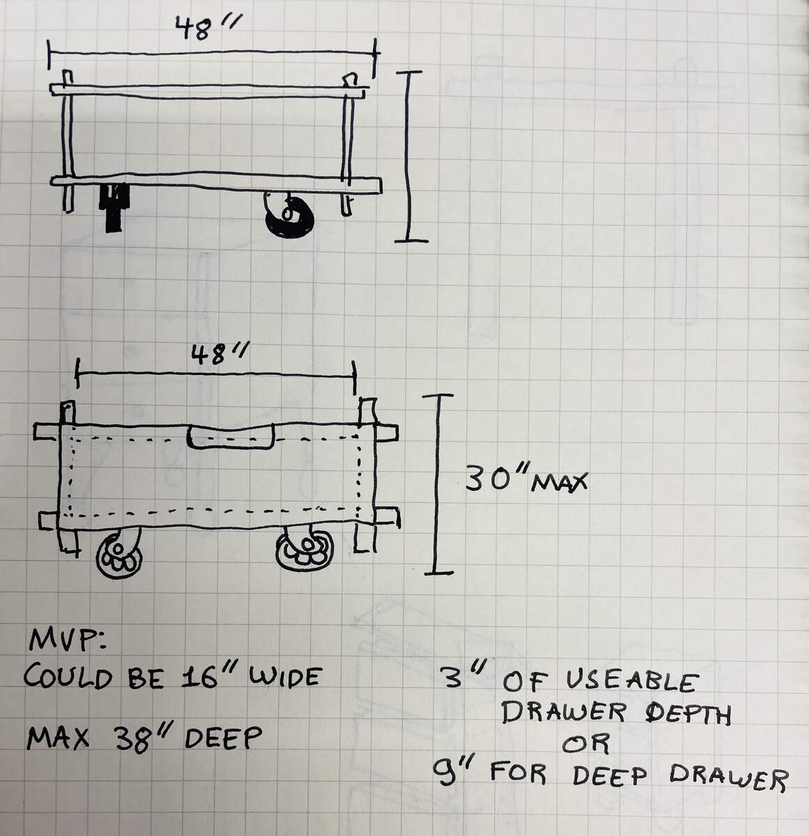 Furniture sketches with dimensions