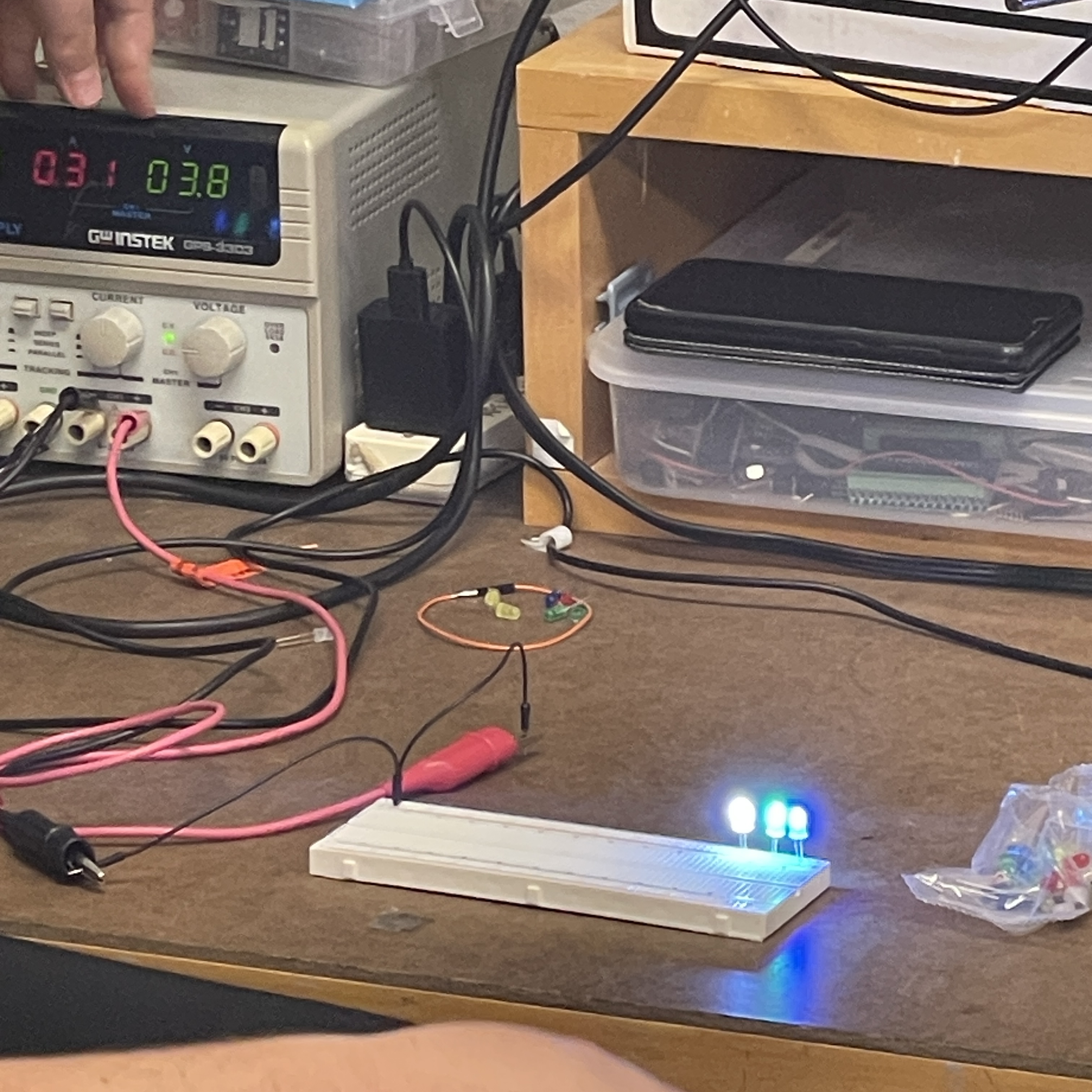 Overpowering the LEDs; they get very bright until they turn off or explode