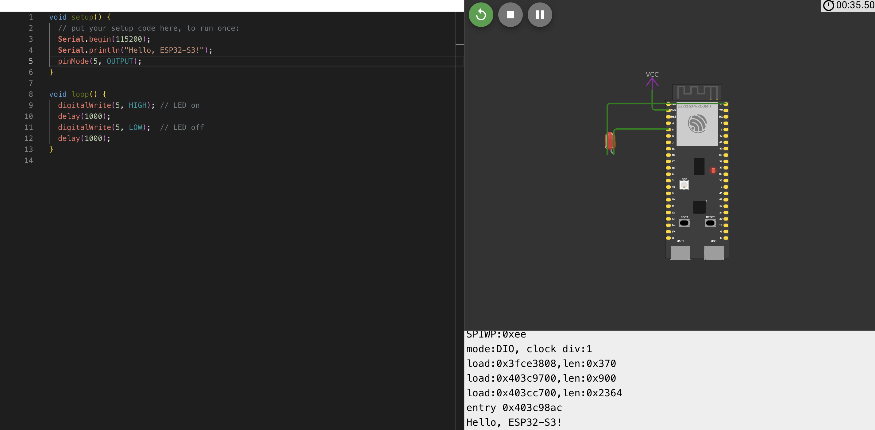 LED blink simulation