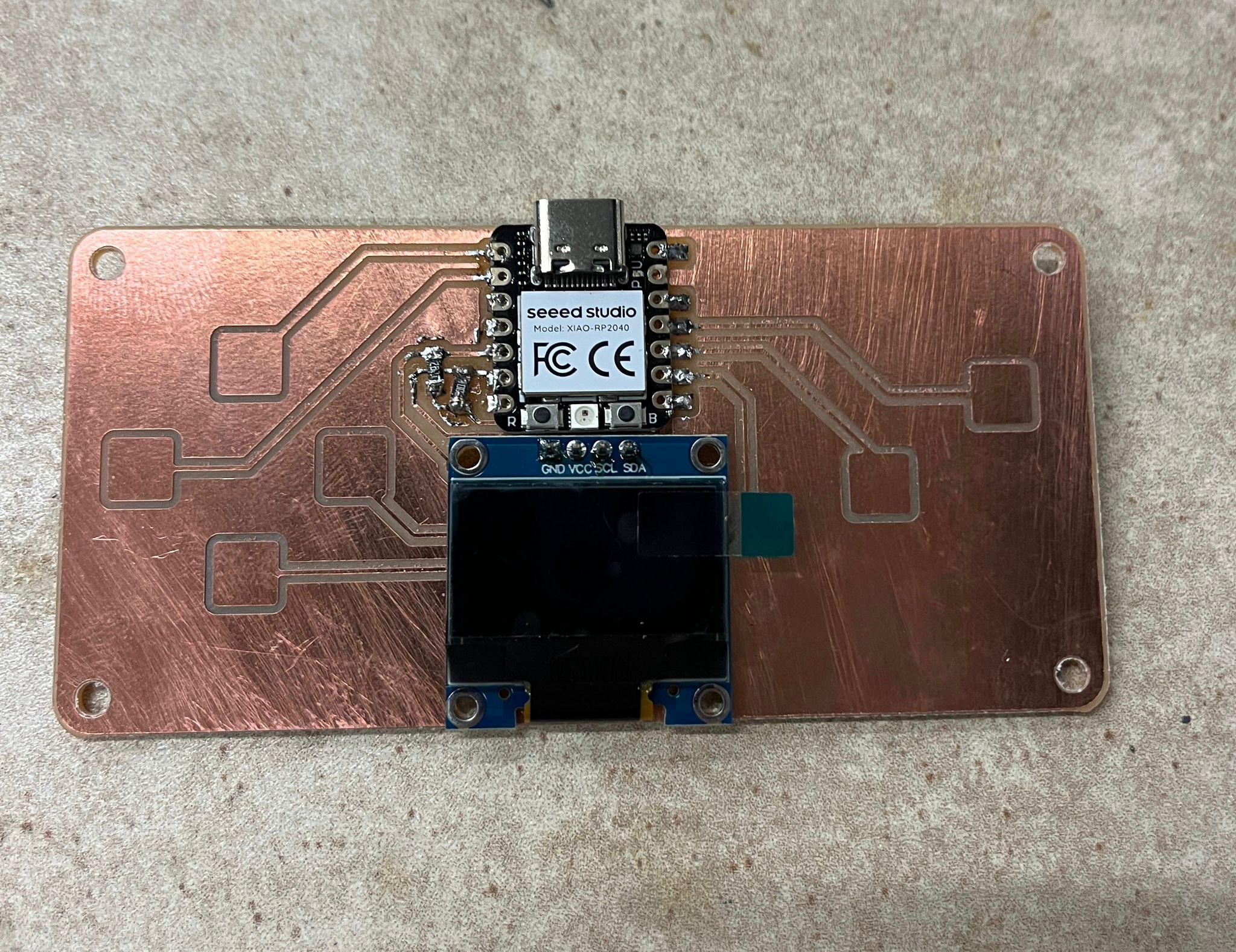 Milled PCB with Seeed XIAO RP2040 soldered