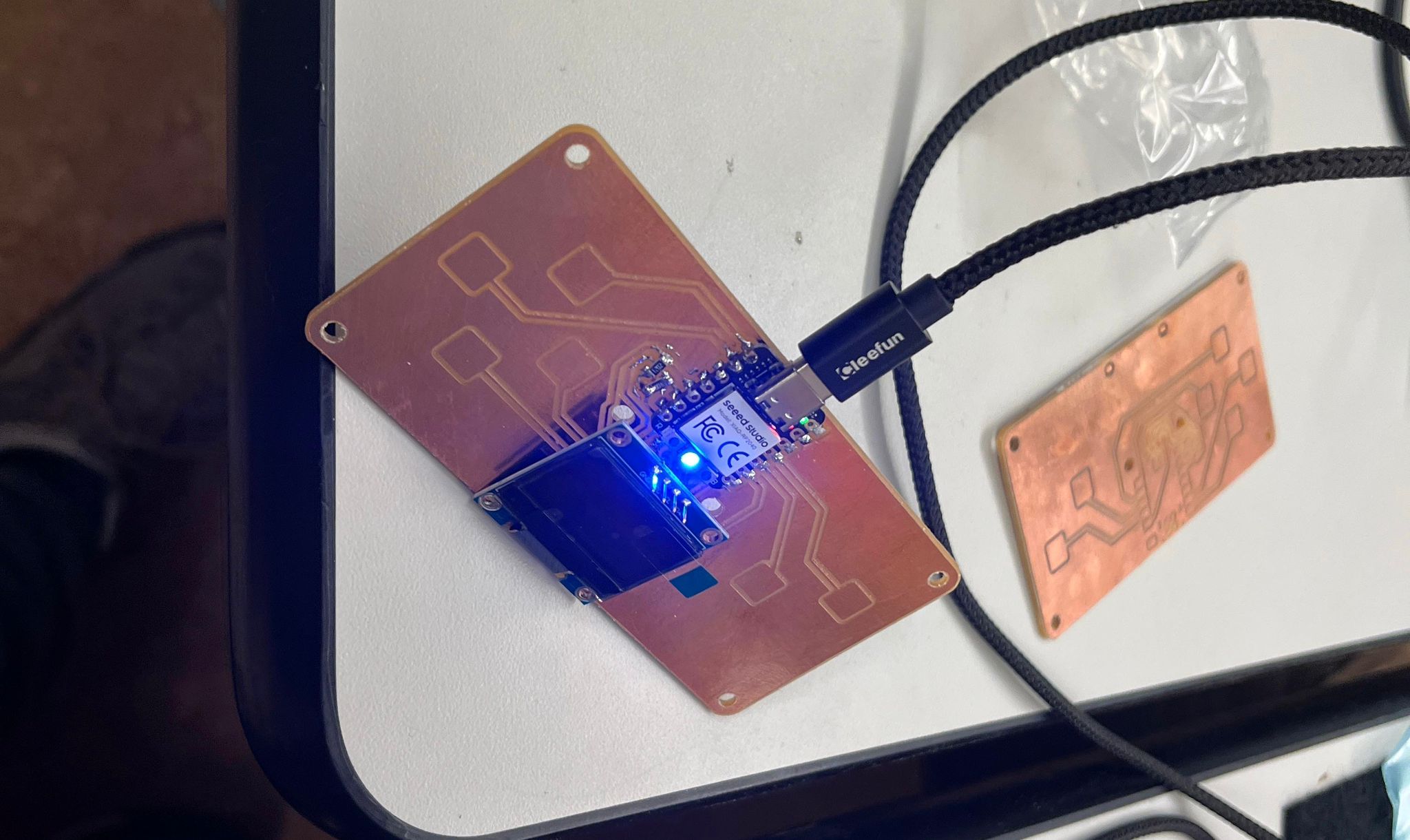 LED blinking and OLED showing Hello world