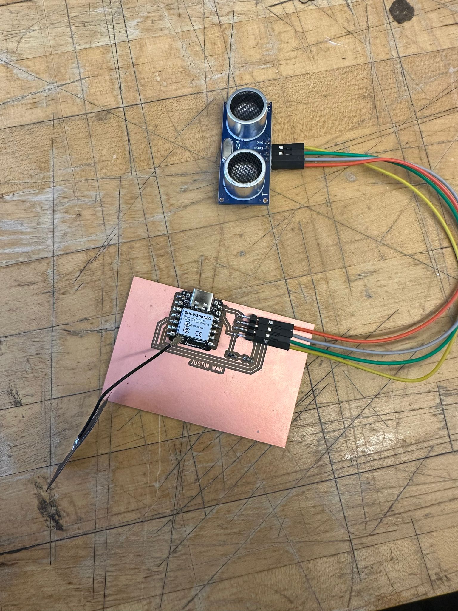 ESP32 Wi‑Fi node on custom PCB connected to iPhone