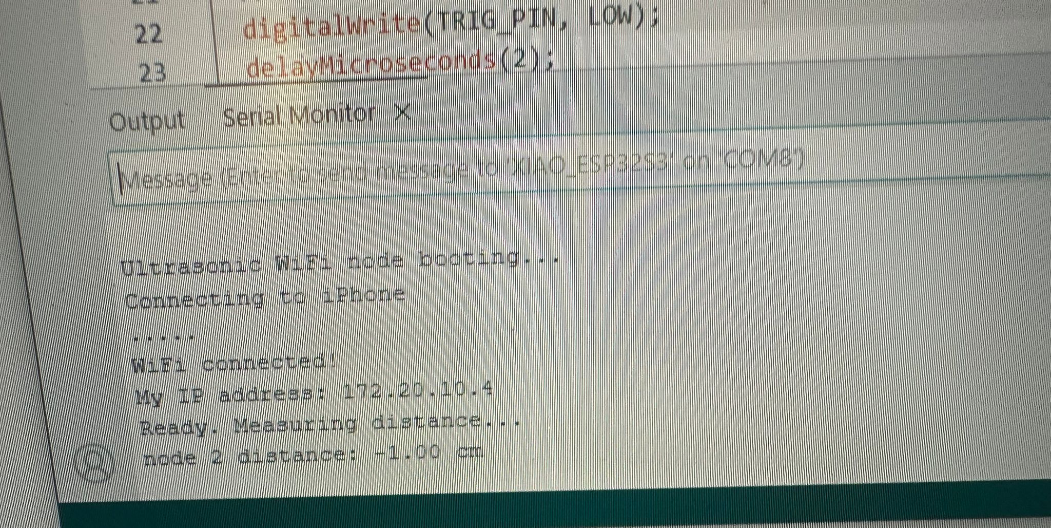 Group test where Shengtao’s board displays my distance sensor data