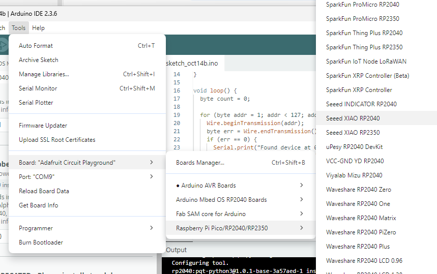 Board selection for Seeed XIAO RP2040