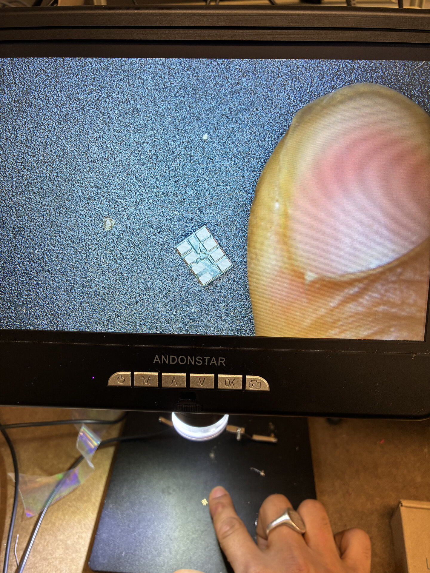 Soldering this MEMS microphone was by far the most technically challenging part of the build. Here it is compared to my finger.