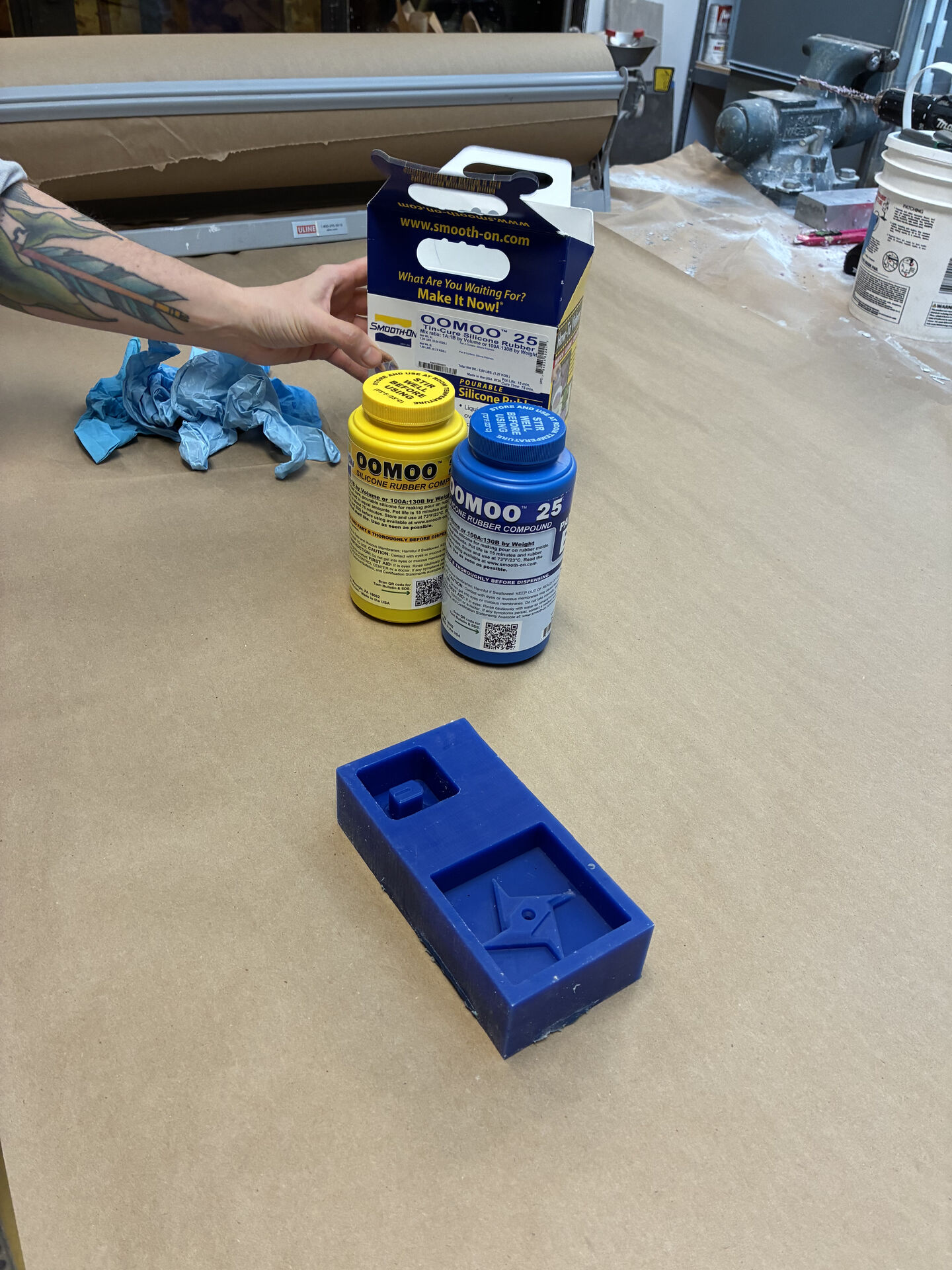 Going over smooth-on safety tips and SDS sheets with Jen. This one is relatively non-toxic, but one of the SDS sheets for a clear resin she told me about indicates a high variability of toxicity.