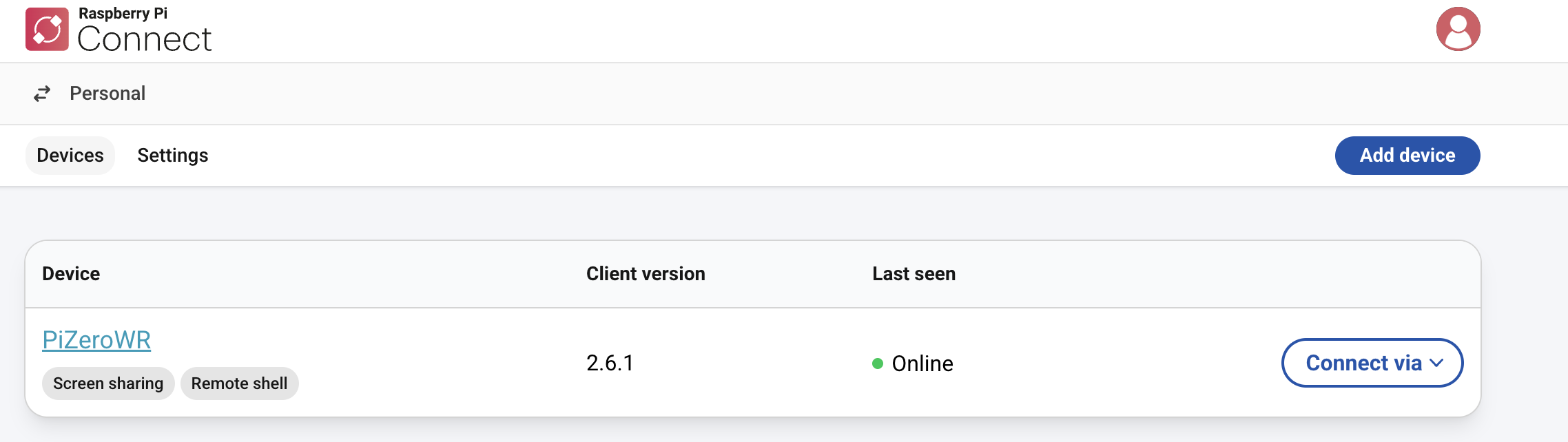 raspberry pi connected to the raspberry pi connect portal