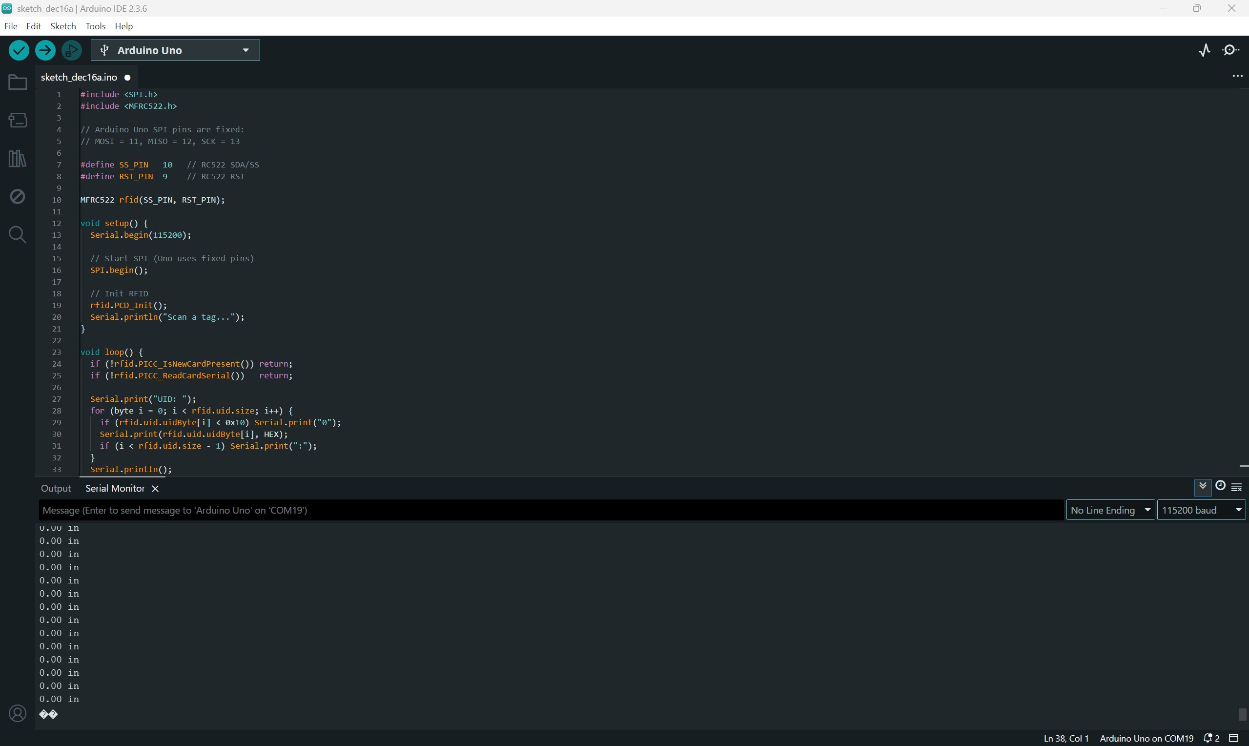 Serial output showing RC522 VersionReg read