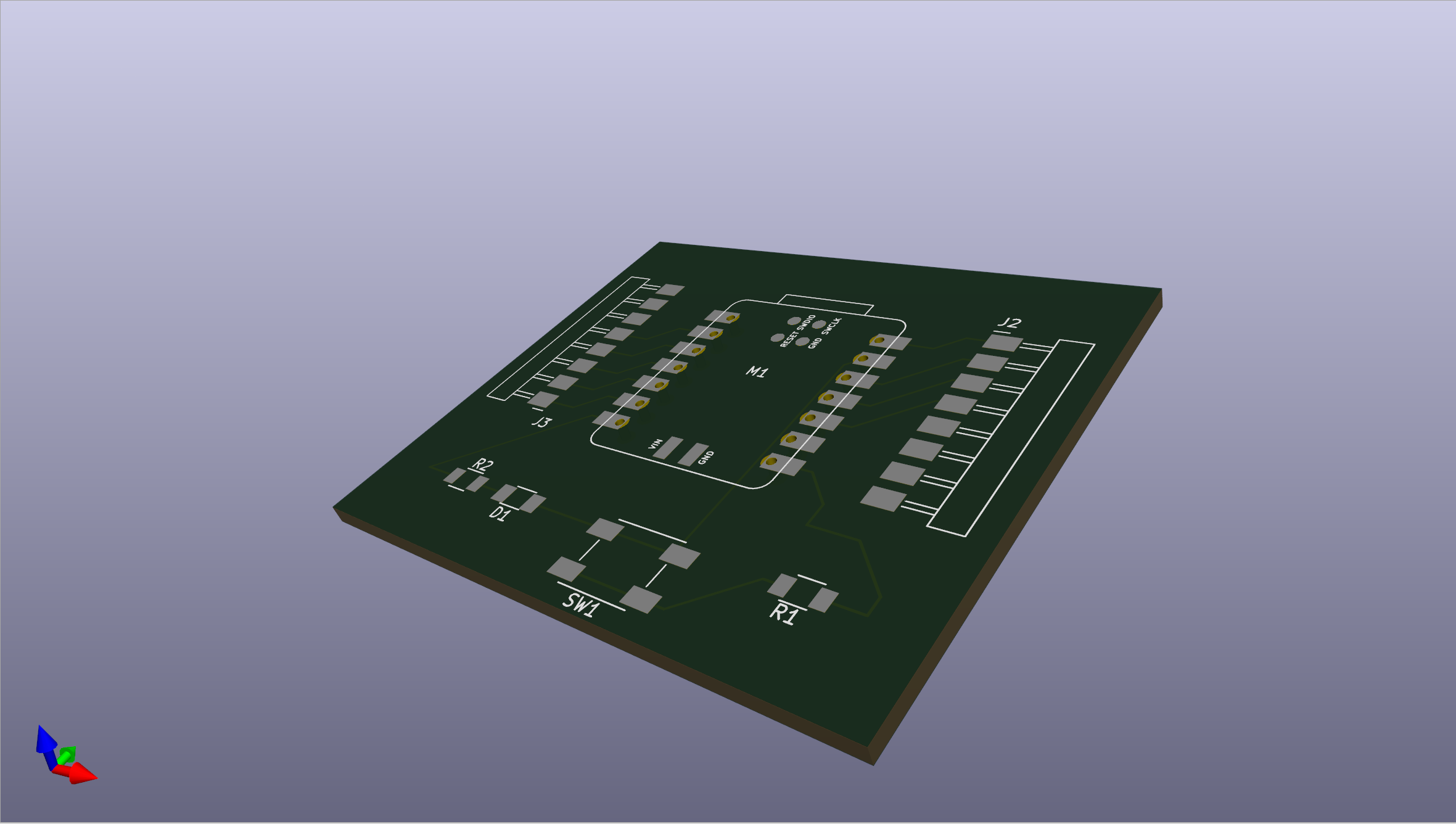 KiCAD 3D view of the PCB