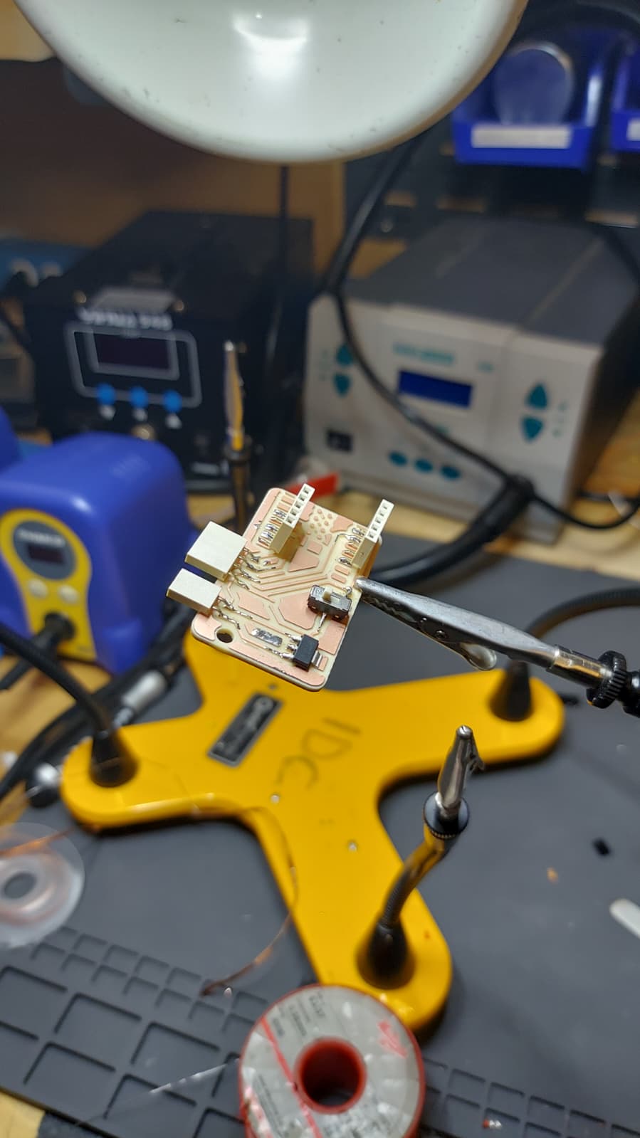 PCB soldering in progress