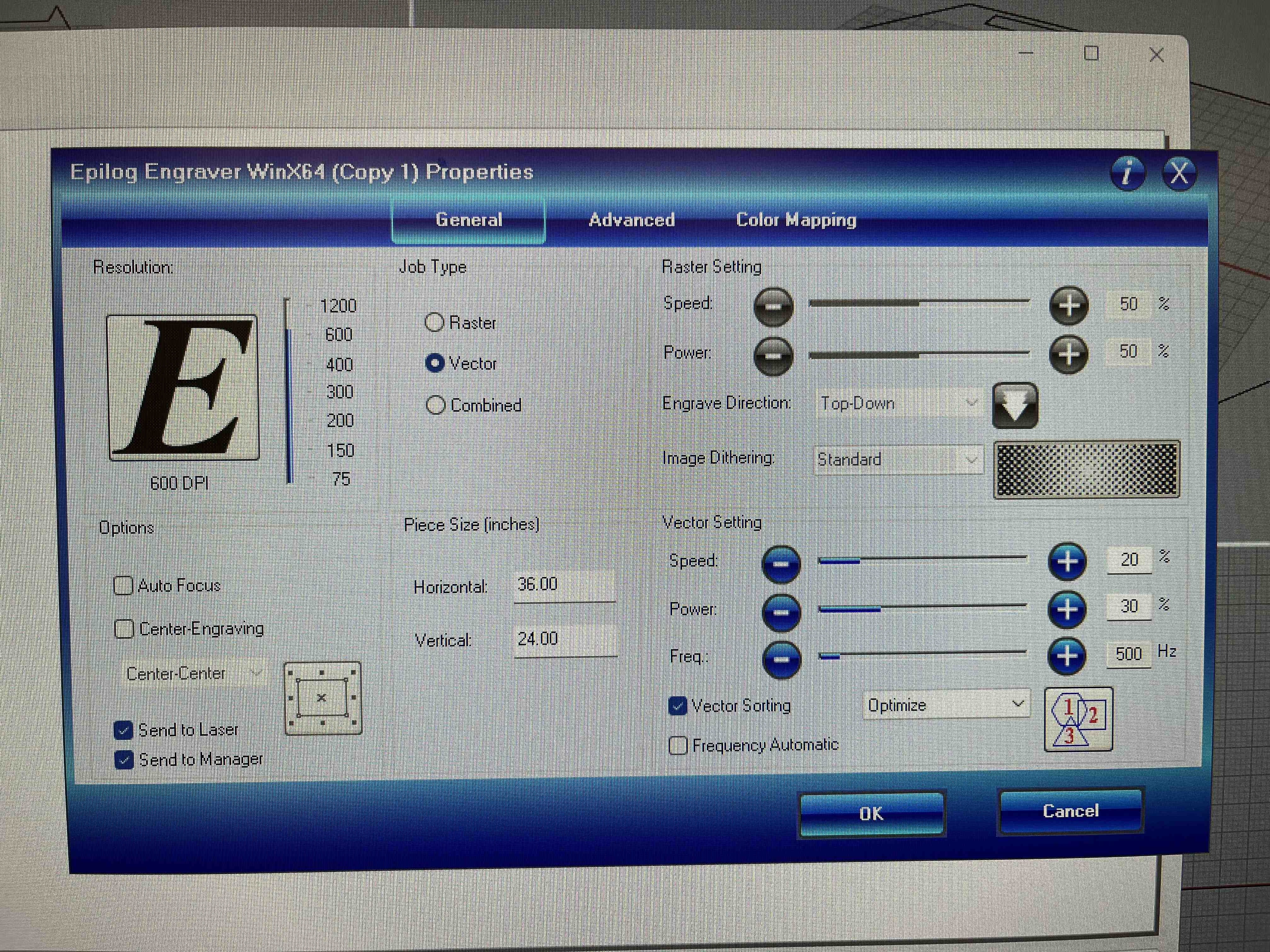 laser settings