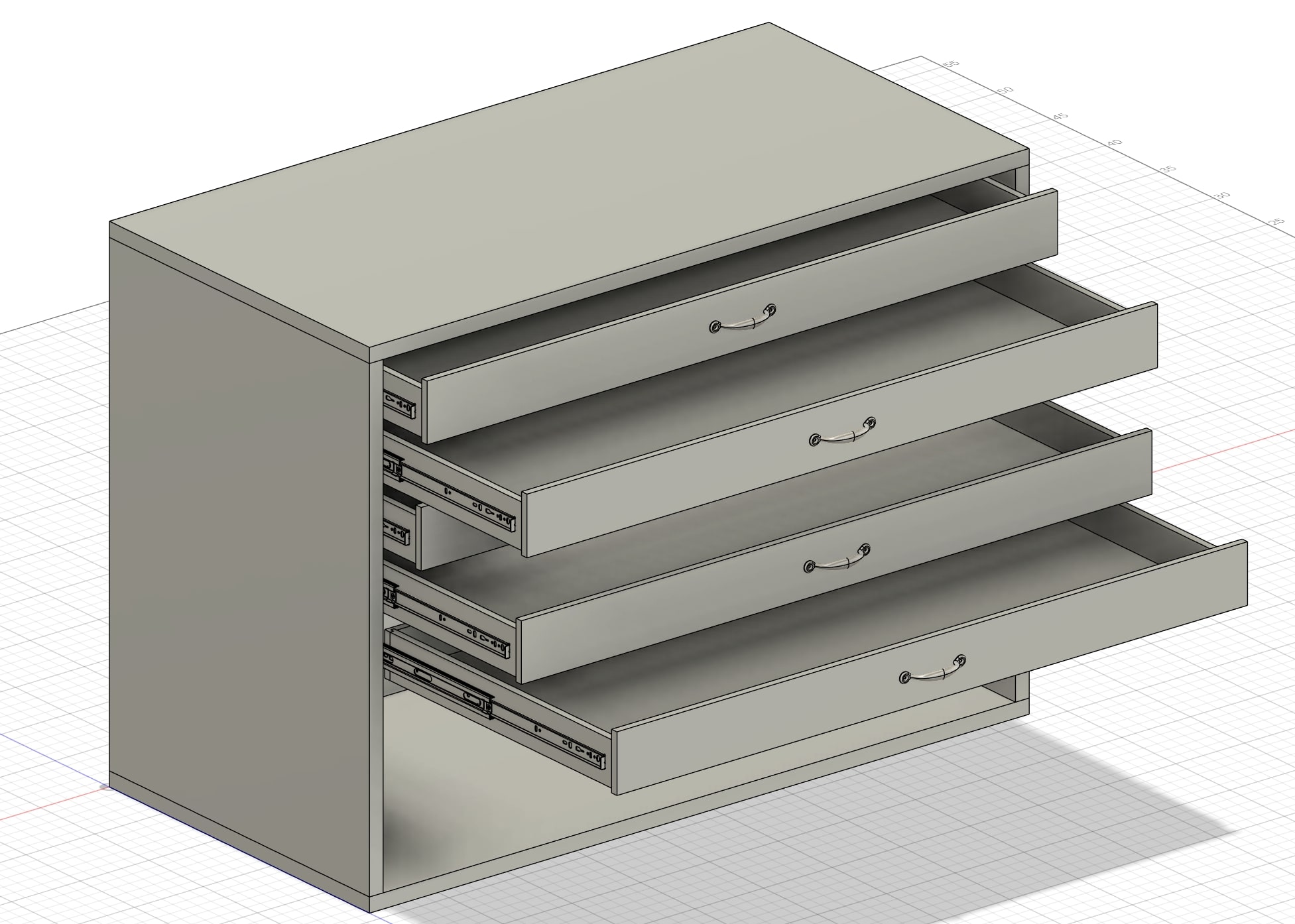 Frame with drawers extended
