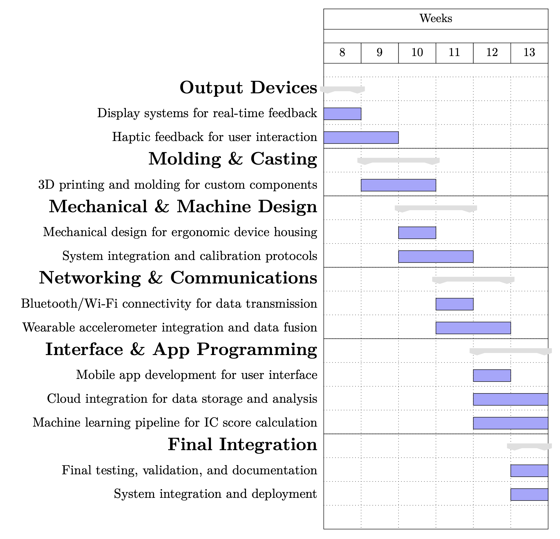 Week-by-week timeline for MirrorAge development from Week 8 through Week 13