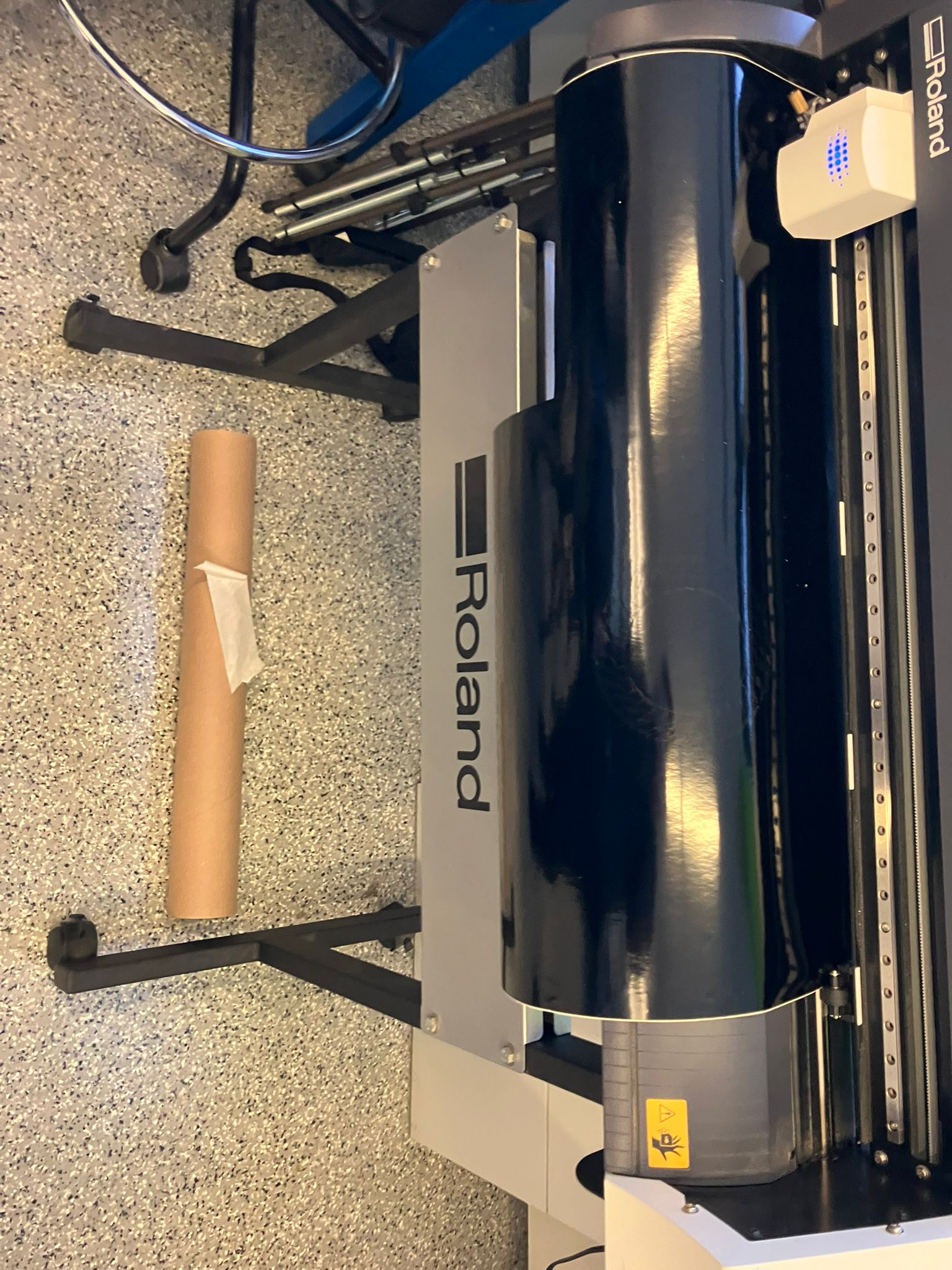 Motor failure showing fallen vinyl roll