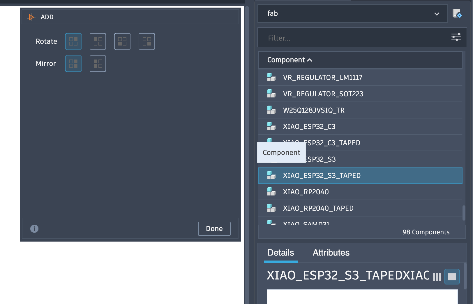 Adding component to schematic