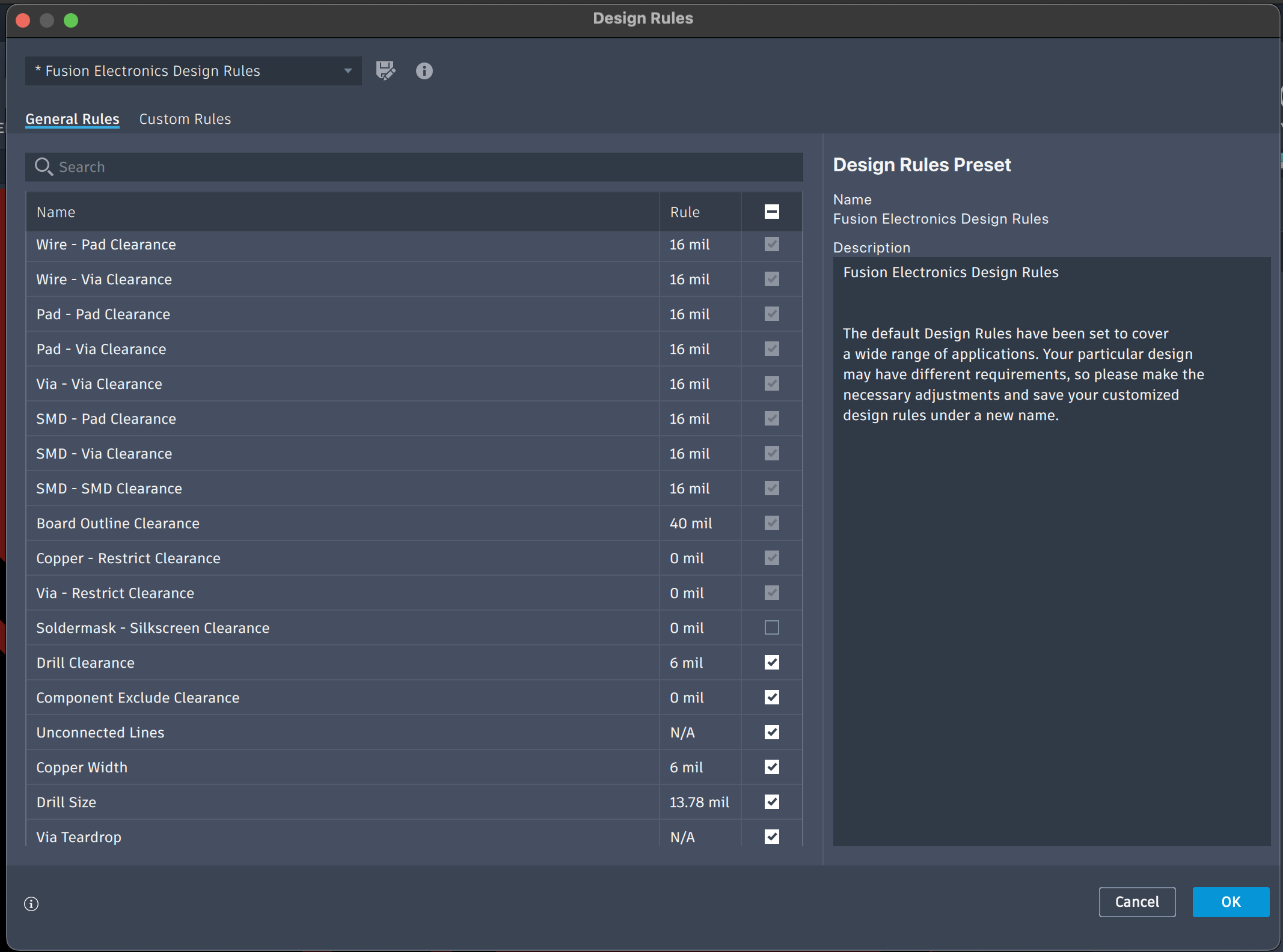 Design rule check results